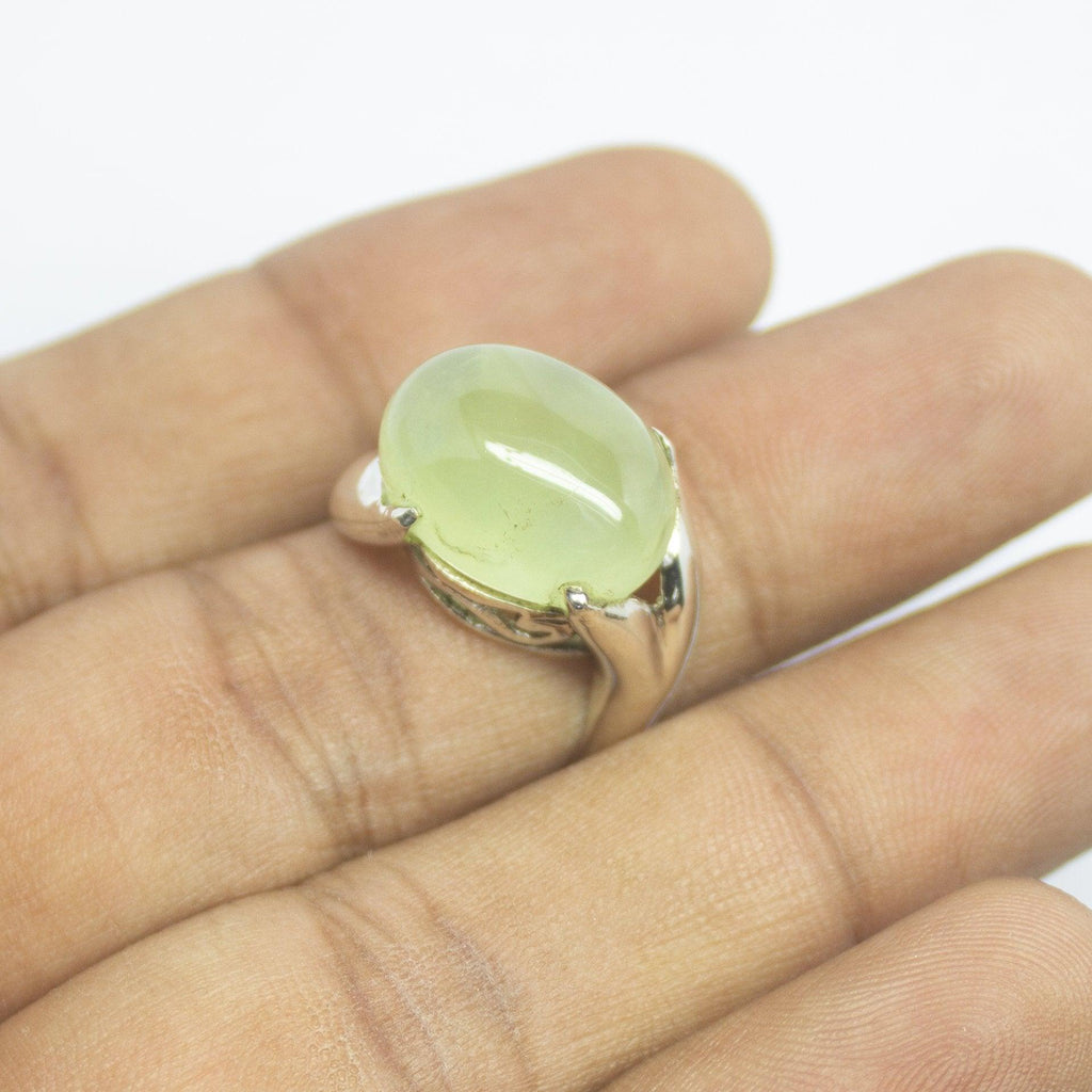 5.8g, Handmade Natural Prehnite Oval Cabochon 925 Sterling Silver Ring - Jalvi & Co.