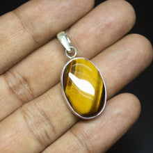 Load image into Gallery viewer, 5.90gm Natural Tiger Eye Oval Shape 925 Sterling Silver Bezel Pendant, Tiger&#39;s Eye Pendant - Jalvi &amp; Co.