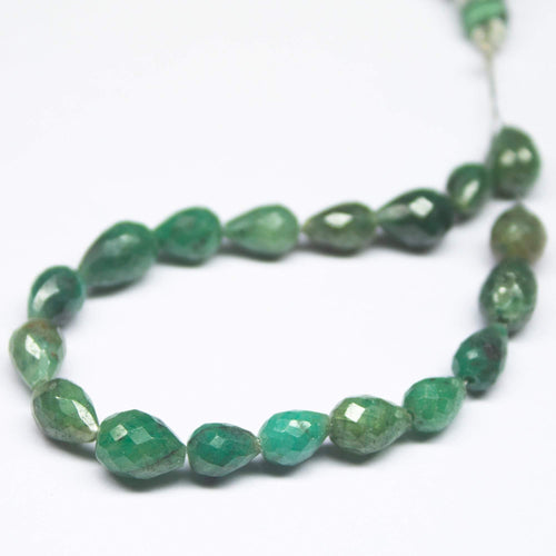 5 inch, 6-8mm, Green Emerald Faceted Tear Drop Beads Necklace, Emerald Beads - Jalvi & Co.