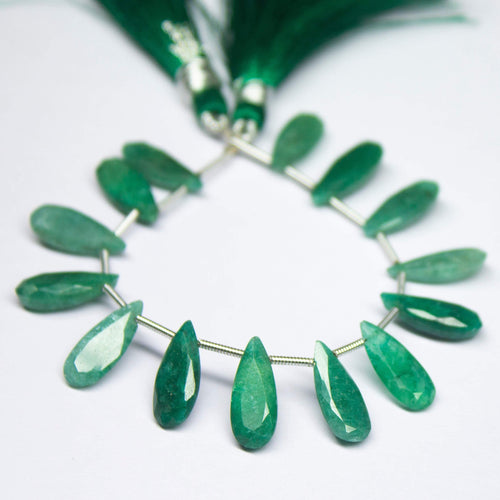 5 inches, 14-15mm, Natural Emerald Faceted Pear Drops Briolette Loose Gemstone Beads, Emerald Beads - Jalvi & Co.