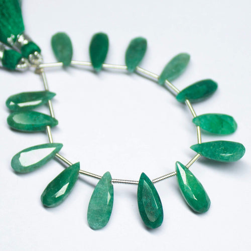 5 inches, 14-15mm, Natural Emerald Faceted Pear Drops Briolette Loose Gemstone Beads, Emerald Beads - Jalvi & Co.
