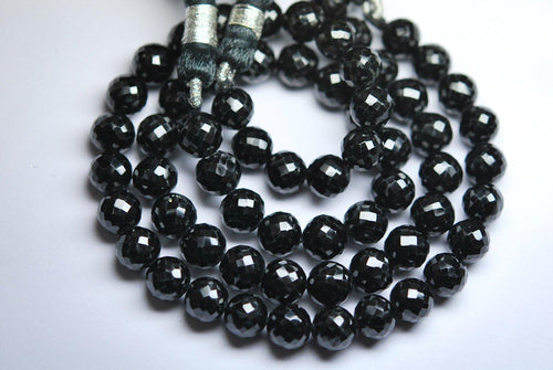 5 Inches Strand,Black Spinel Finest Quality Micro Faceted Round Rondells, 8-9mm - Jalvi & Co.
