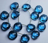 5 Match 14mm Pair Super Rare London Blue Quartz Faceted Heart Shape Briolettes Calibrated