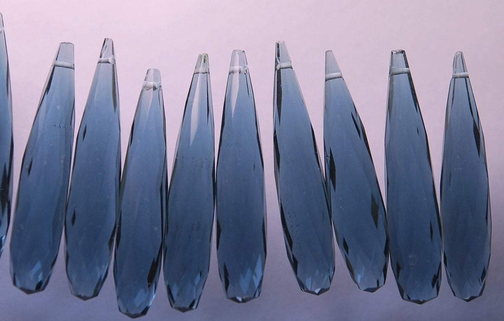 5 Match London Blue Quartz Faceted Drpos Shape Briolettes, 35mm Large Size Calibrated Size - Jalvi & Co.