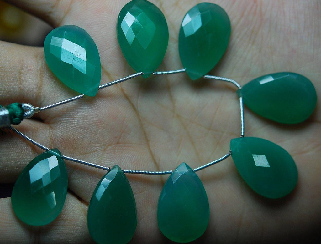 5 Match Pair -Aaa Green Chalcedony Faceted Pear Briolettes 13X18mm Large Size Calibrated Size - Jalvi & Co.