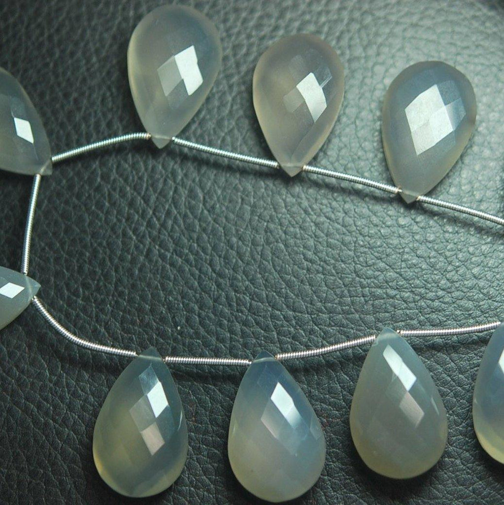 5 Match Pair -Aaa Grey Chalcedony Faceted Pear Briolettes 16X25mm Large Size Calibrated Size - Jalvi & Co.