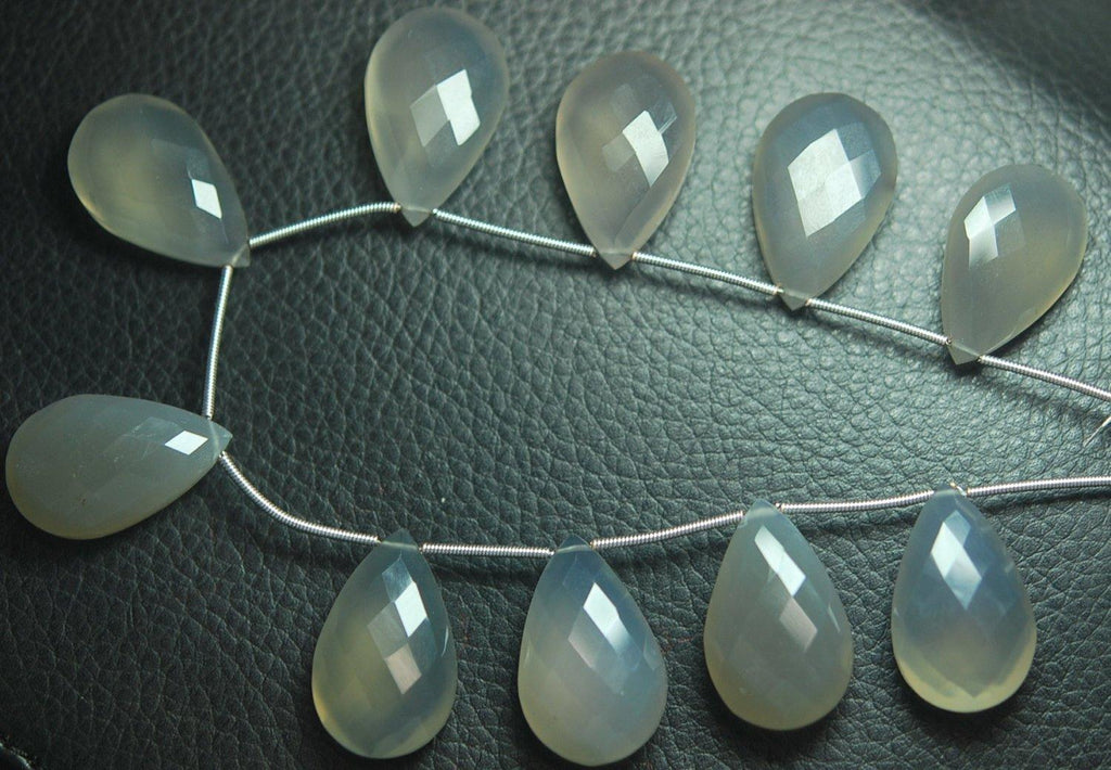 5 Match Pair -Aaa Grey Chalcedony Faceted Pear Briolettes 16X25mm Large Size Calibrated Size - Jalvi & Co.