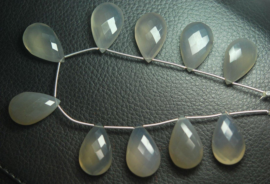 5 Match Pair -Aaa Grey Chalcedony Faceted Pear Briolettes 16X25mm Large Size Calibrated Size - Jalvi & Co.