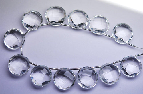 5 Match Pair AAA Natural Rock Crystal Quartz Faceted Match Coin Briolette's 12mm, Calibrated Size - Jalvi & Co.