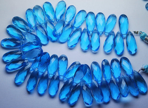 5 Match Pair Calibrated Size Swiss Blue Color Quartz Faceted Pear Shape Briolette's, 8X20mm Long - Jalvi & Co.