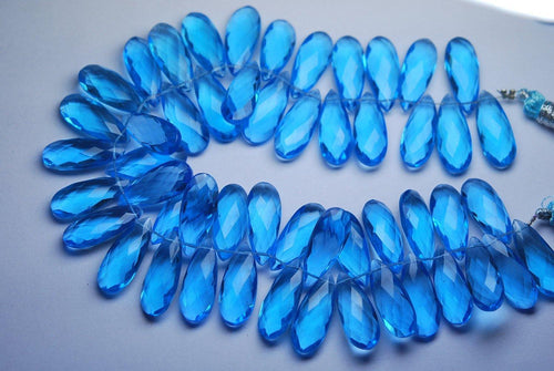 5 Match Pair Calibrated Size Swiss Blue Color Quartz Faceted Pear Shape Briolette's, 8X20mm Long - Jalvi & Co.
