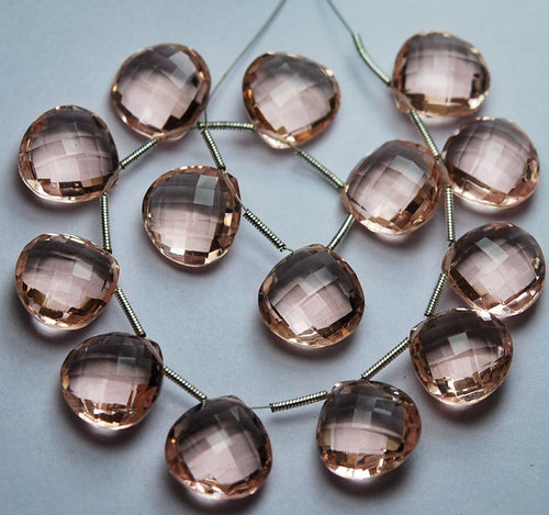 5 Match Pair Rose Pink Quartz Faceted Heart Shape Briolette's Calibrated Size 14mm - Jalvi & Co.