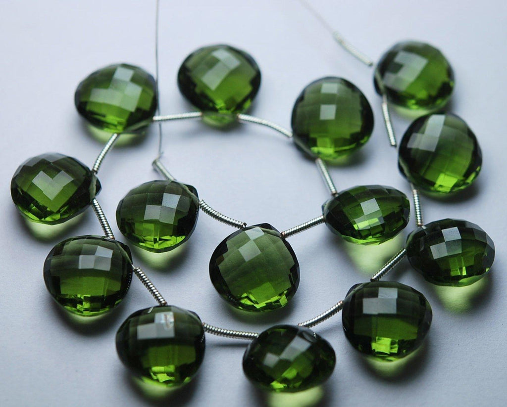 5 Match Pair, Super Rare,Olive Quartz Faceted Heart Shape Briolettes Calibrated Size 14mm - Jalvi & Co.