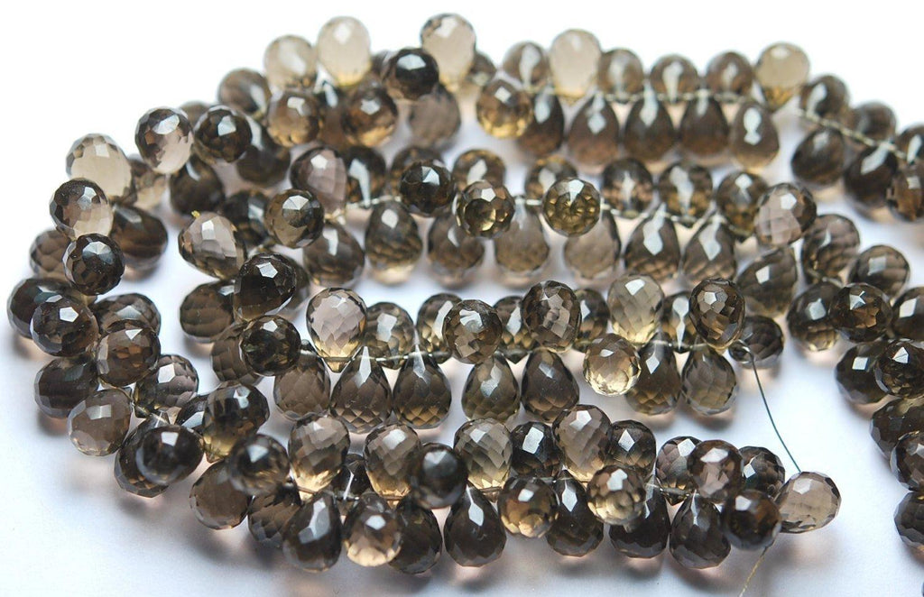 5 Match Pair,Super Rare Aaa Natural Smoky Quartz Faceted Drops Shape Briolettes Calibrated Size 8X12mm - Jalvi & Co.