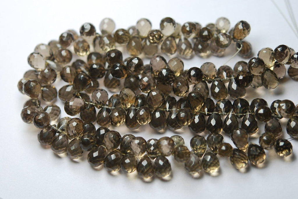 5 Match Pair,Super Rare Aaa Natural Smoky Quartz Faceted Drops Shape Briolettes Calibrated Size 8X12mm - Jalvi & Co.