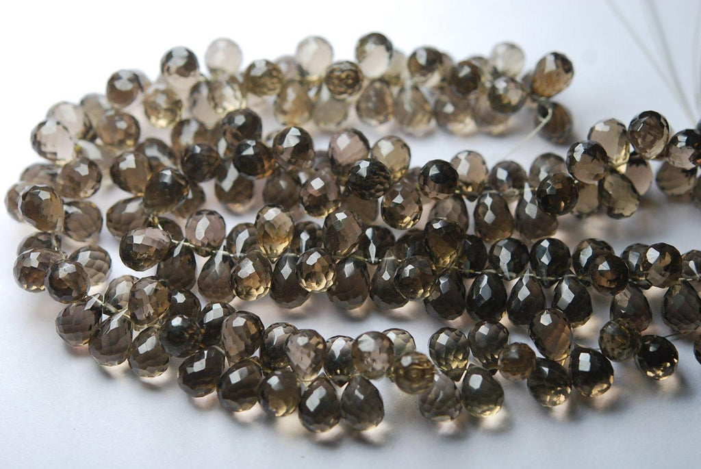 5 Match Pair,Super Rare Aaa Natural Smoky Quartz Faceted Drops Shape Briolettes Calibrated Size 8X12mm - Jalvi & Co.