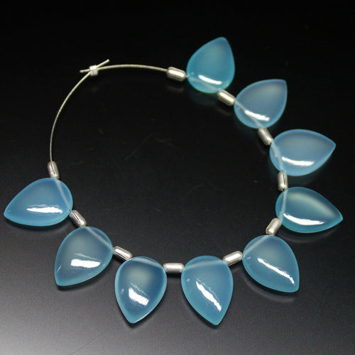 5 Matched Pair, 14mm, Aqua Chalcedony Plain Pear Drop Shape Briolettes, Bottom Side Drilled, Chalcedony Beads - Jalvi & Co.