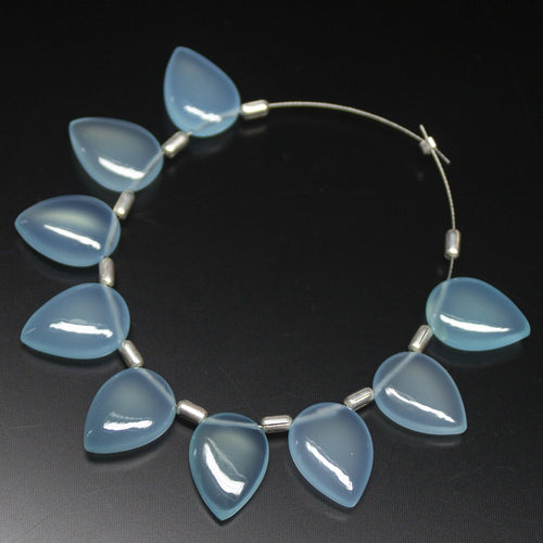 5 Matched Pair, 14mm, Aqua Chalcedony Plain Pear Drop Shape Briolettes, Bottom Side Drilled, Chalcedony Beads - Jalvi & Co.