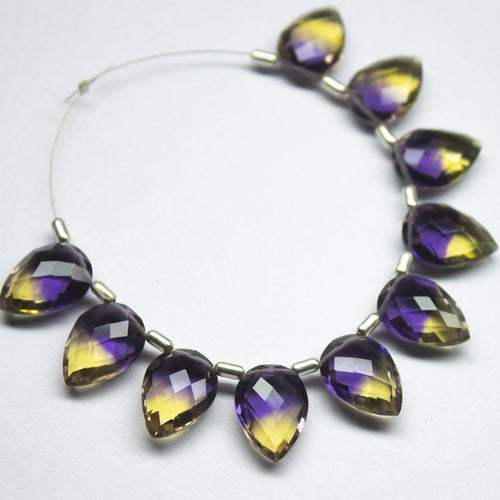 5 Matched Pair, 14mm, Bi Ametrine Quartz Faceted Pear Drop Shape Briolettes, Bottom Side Drilled, Quartz Beads - Jalvi & Co.