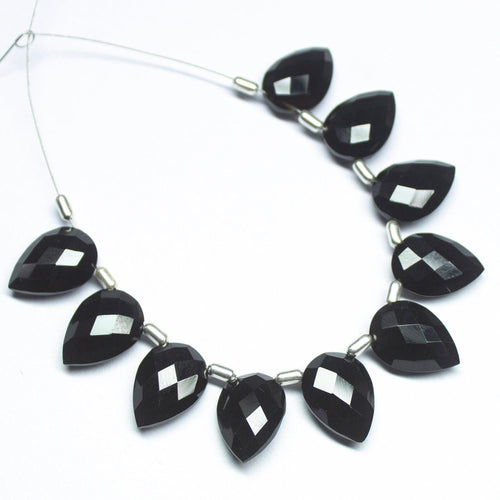 5 Matched Pair, 14mm, Black Onyx Faceted Pear Drop Shape Briolettes, Bottom Side Drilled, Onyx Beads - Jalvi & Co.