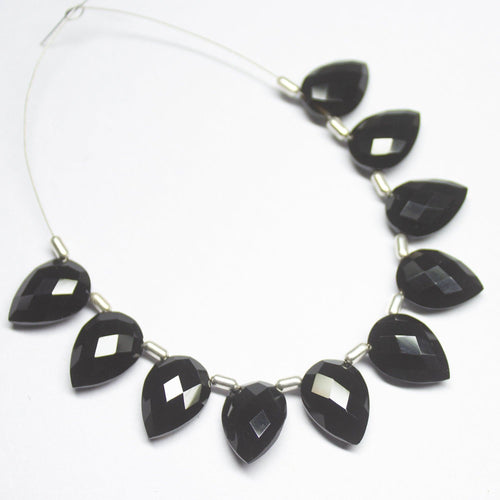 5 Matched Pair, 14mm, Black Onyx Faceted Pear Drop Shape Briolettes, Bottom Side Drilled, Onyx Beads - Jalvi & Co.