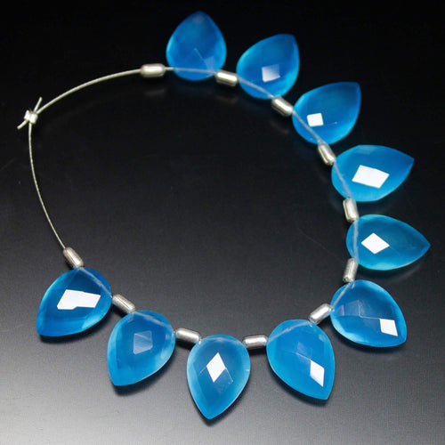 5 Matched Pair, 14mm, Blue Chalcedony Plain Pear Drop Shape Briolettes, Bottom Side Drilled, Chalcedony Beads - Jalvi & Co.