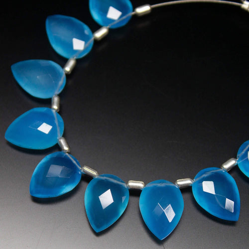 5 Matched Pair, 14mm, Blue Chalcedony Plain Pear Drop Shape Briolettes, Bottom Side Drilled, Chalcedony Beads - Jalvi & Co.