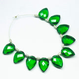 5 Matched Pair, 14mm, Emerald Green Quartz Faceted Pear Drop Shape Briolettes, Bottom Side Drilled, Quartz Beads