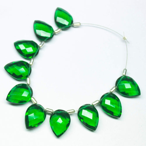 5 Matched Pair, 14mm, Emerald Green Quartz Faceted Pear Drop Shape Briolettes, Bottom Side Drilled, Quartz Beads - Jalvi & Co.