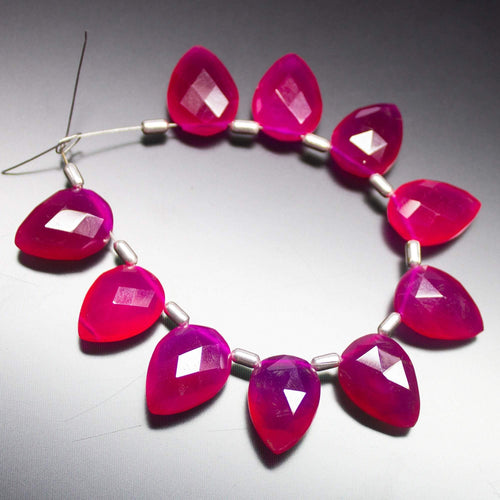 5 Matched Pair, 14mm, Hot Pink Chalcedony Plain Pear Drop Shape Briolettes, Bottom Side Drilled, Chalcedony Beads - Jalvi & Co.