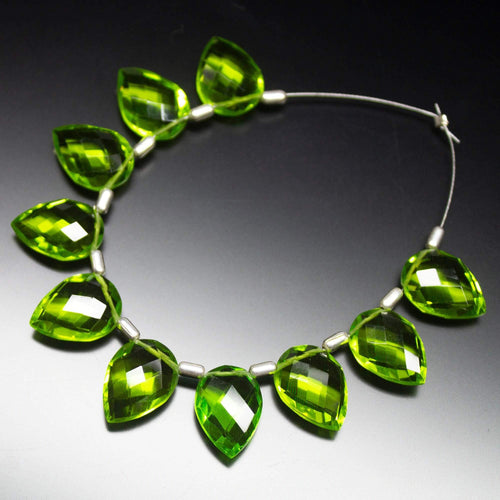 5 Matched Pair, 14mm, Parrot Green Quartz Faceted Pear Drop Shape Briolettes, Bottom Side Drilled, Quartz Beads - Jalvi & Co.