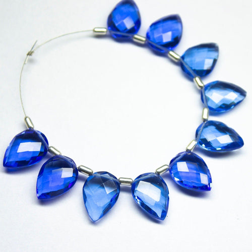 5 Matched Pair, 14mm, Royal Blue Quartz Faceted Pear Drop Shape Briolettes, Bottom Side Drilled, Quartz Beads - Jalvi & Co.