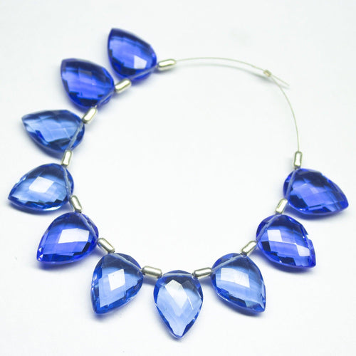 5 Matched Pair, 14mm, Royal Blue Quartz Faceted Pear Drop Shape Briolettes, Bottom Side Drilled, Quartz Beads - Jalvi & Co.