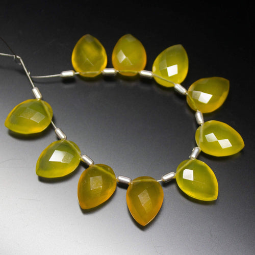 5 Matched Pair, 14mm, Yellow Chalcedony Faceted Pear Drop Shape Briolettes, Bottom Side Drilled, Chalcedony Beads - Jalvi & Co.