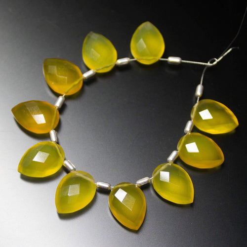 5 Matched Pair, 14mm, Yellow Chalcedony Faceted Pear Drop Shape Briolettes, Bottom Side Drilled, Chalcedony Beads - Jalvi & Co.