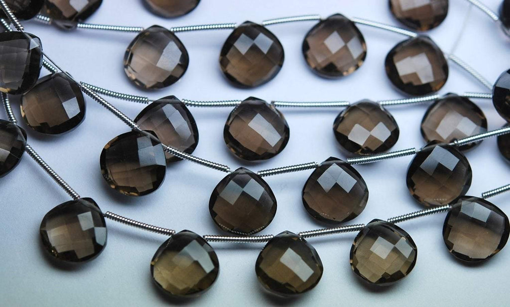 5 Matched Pair, Aaa Natural Smoky Quartz Faceted Match Heart Briolettes, 12mm, Calibrated Size - Jalvi & Co.