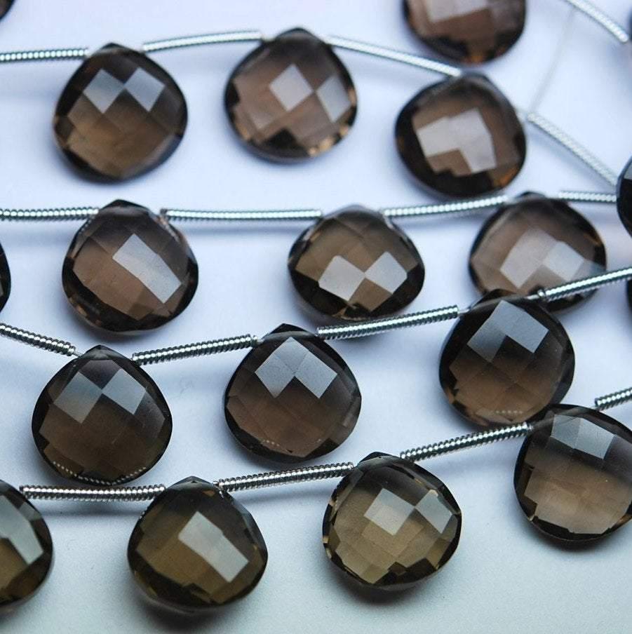 5 Matched Pair, Aaa Natural Smoky Quartz Faceted Match Heart Briolettes, 12mm, Calibrated Size - Jalvi & Co.