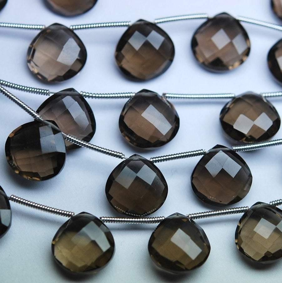 5 Matched Pair, Aaa Natural Smoky Quartz Faceted Match Heart Briolettes, 12mm, Calibrated Size - Jalvi & Co.