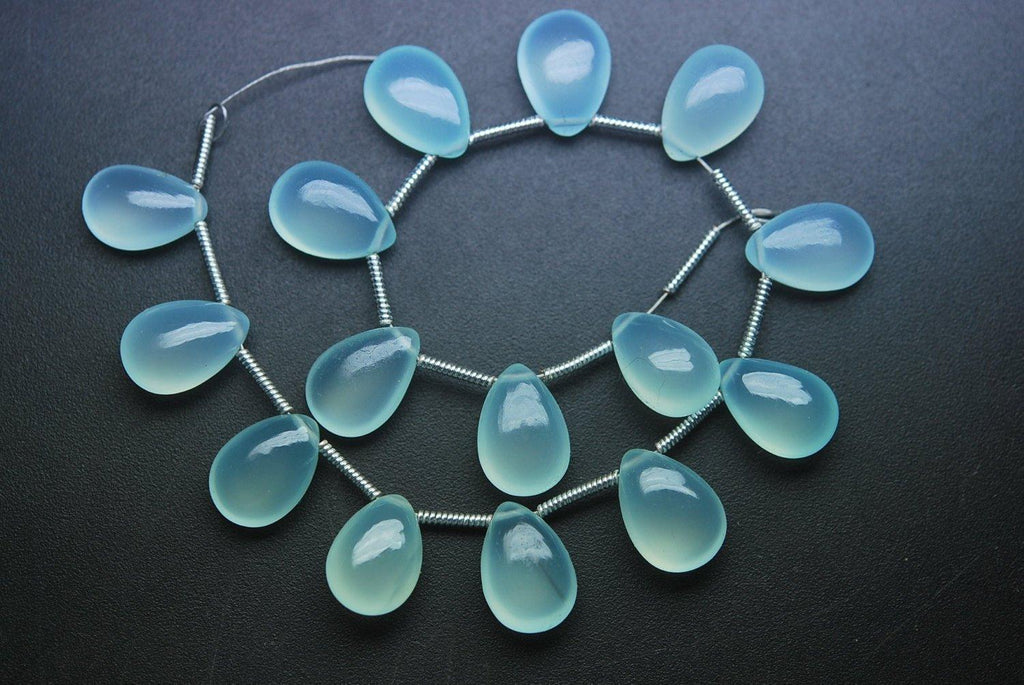 5 Matched Pair, AAA Quality, Aqua Chalcedony Smooth Pear Shape Briolette's, 8X12mm - Jalvi & Co.