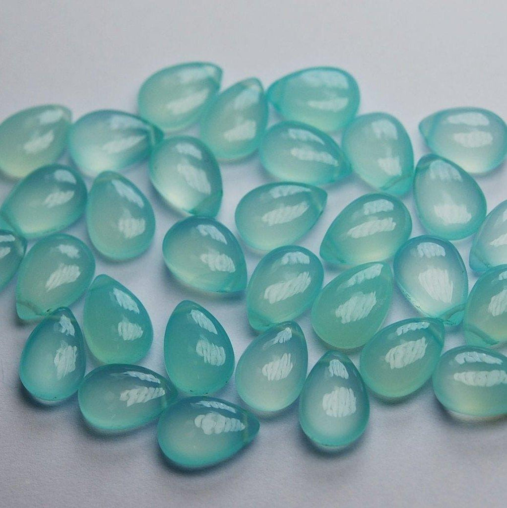 5 Matched Pair, AAA Quality, Aqua Chalcedony Smooth Pear Shape Briolette's, 8X12mm - Jalvi & Co.