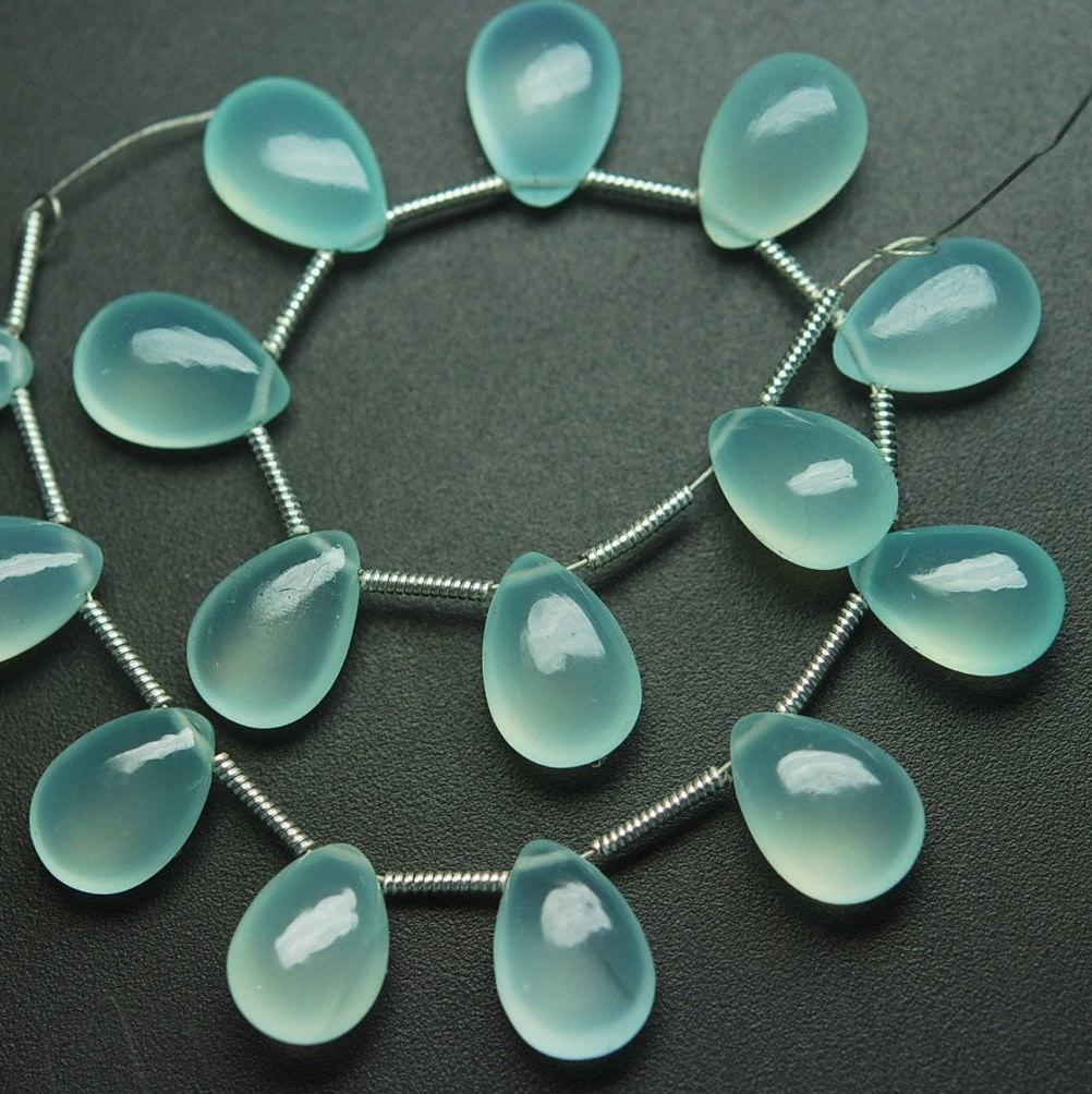 5 Matched Pair, AAA Quality, Aqua Chalcedony Smooth Pear Shape Briolette's, 8X12mm - Jalvi & Co.