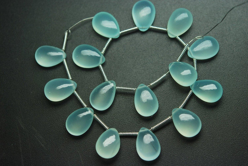 5 Matched Pair, Aaa Quality, Aqua Chalcedony Smooth Pear Shape Briolettes, 10X14mm - Jalvi & Co.