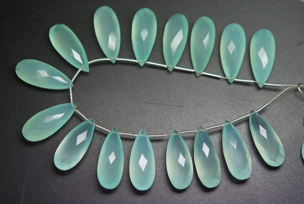 5 Matched Pair, Aaa Quality,Sea Green Chalcedony Faceted Long Pear Shape Briolettes, 10X25mm - Jalvi & Co.