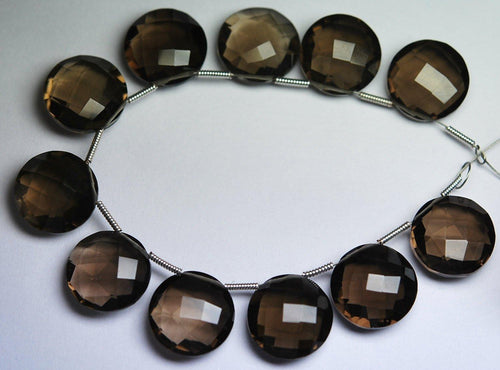 5 Matched Pair, AAA Super Finest Smoky Quartz Faceted Coins Shape Briolette's, 16mm Size - Jalvi & Co.
