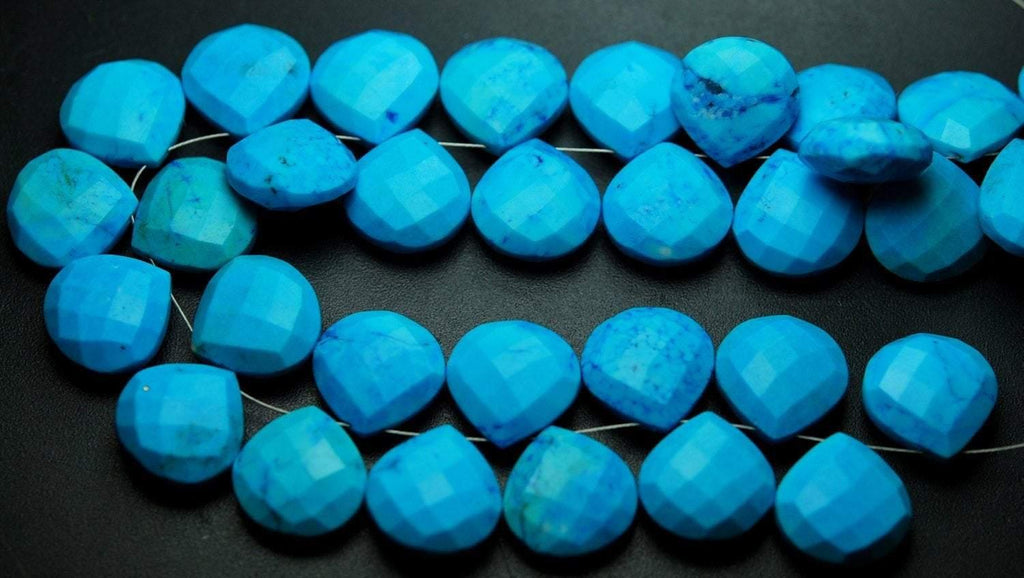 5 Matched Pair Blue Turquoise Faceted Heart Shape Briolette's Size 12mm - Jalvi & Co.