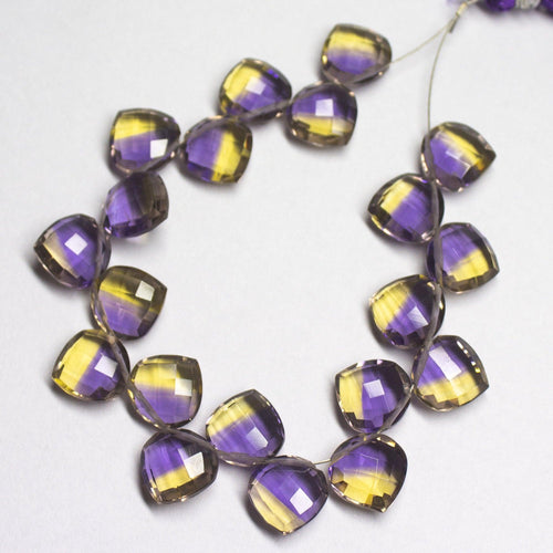 5 Matched Pair, Finest Quality, Ametrine Quartz Faceted Heart Shape Briolettes, Bottom Side Drilled, 10mm Size. - Jalvi & Co.