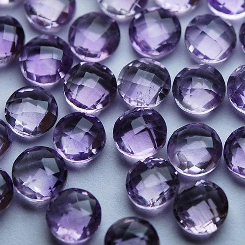 5 Matched Pair, Finest Quality, Faceted Coins Shaped, 6mm Loose Stones Natural Pink Amethyst - Jalvi & Co.