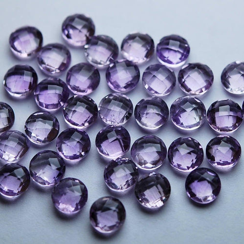 5 Matched Pair, Finest Quality, Faceted Coins Shaped, 6mm Loose Stones Natural Pink Amethyst - Jalvi & Co.