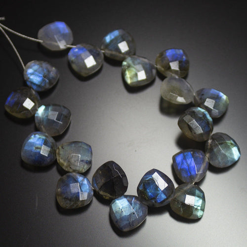 5 Matched Pair, Finest Quality, Natural Labradorite Faceted Heart Shape Briolettes, Bottom Side Drilled, 10mm Size. - Jalvi & Co.