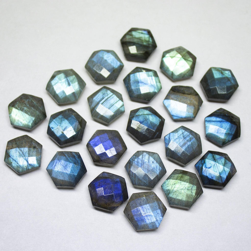 5 Matched Pair, Finest Quality, Natural Labradorite Faceted Hexagon Shape Briolettes, 12mm Size. - Jalvi & Co.